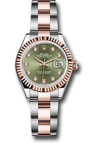 rolex-steel-and-everose-gold-rolesor-lady-datejust-28-watch-fluted-bezel-olive-green-diamond-dial-oyster-bracelet-279171-ogdo
