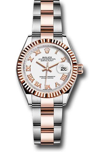 rolex-steel-and-everose-gold-rolesor-lady-datejust-28-watch-fluted-bezel-white-roman-dial-oyster-bracelet-279171-wro