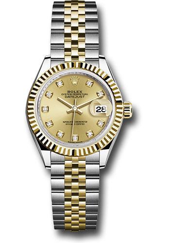 rolex-steel-and-yellow-gold-rolesor-lady-datejust-28-watch-fluted-bezel-champagne-diamond-dial-jubilee-bracelet-279173-chdj