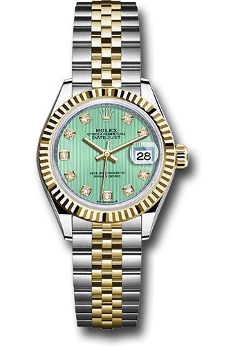 rolex-steel-and-yellow-gold-rolesor-lady-datejust-28-watch-fluted-bezel-mint-green-diamond-dial-jubilee-bracelet-279173-mgdj