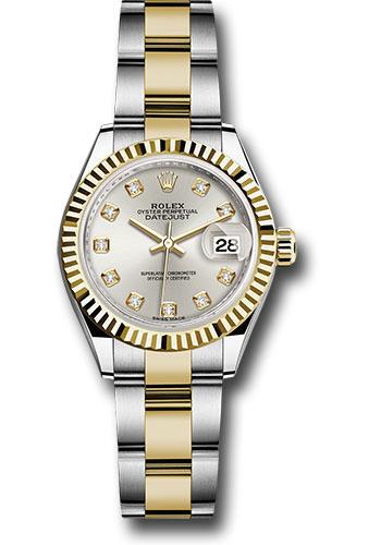 rolex-steel-and-yellow-gold-rolesor-lady-datejust-28-watch-fluted-bezel-silver-diamond-dial-oyster-bracelet-279173-sdo