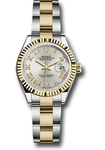 rolex-steel-and-yellow-gold-rolesor-lady-datejust-28-watch-fluted-bezel-silver-roman-dial-oyster-bracelet-279173-sro