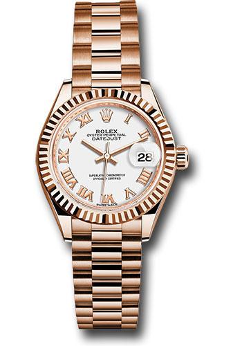 rolex-everose-gold-lady-datejust-28-watch-fluted-bezel-white-roman-dial-president-bracelet-279175-wrp