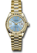 rolex-yellow-gold-lady-datejust-28-watch-fluted-bezel-cornflower-blue-stripe-diamond-index-dial-president-bracelet-279178-cbls36dix8dp