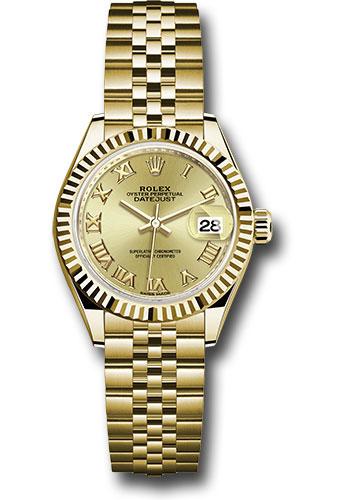 rolex-yellow-gold-lady-datejust-28-watch-fluted-bezel-champagne-roman-dial-jubilee-bracelet-279178-chrj