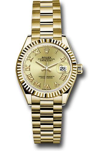 rolex-yellow-gold-lady-datejust-28-watch-fluted-bezel-champagne-roman-dial-president-bracelet-279178-chrp