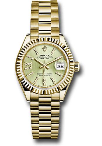 rolex-yellow-gold-lady-datejust-28-watch-fluted-bezel-linden-green-strip-diamond-index-dial-president-bracelet-279178-lings36dix8dp