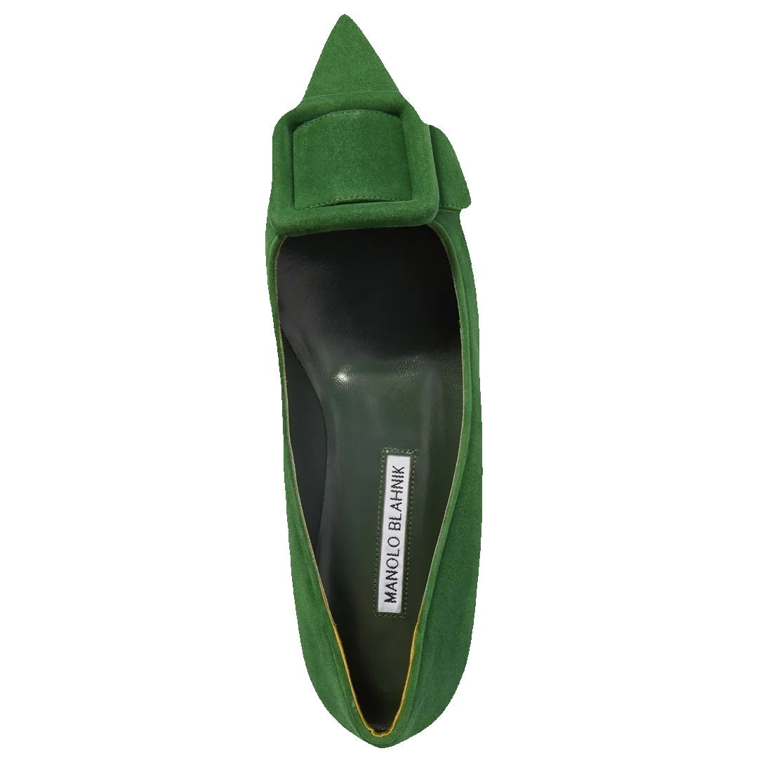MANOLO BLAHNIK POINTED TOE FLATS GREEN