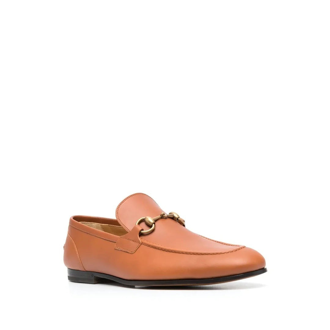 GUCCI EDGAR HORSEBIT-EMBELLISHED LEATHER LOAFERS TAN & ORANGE