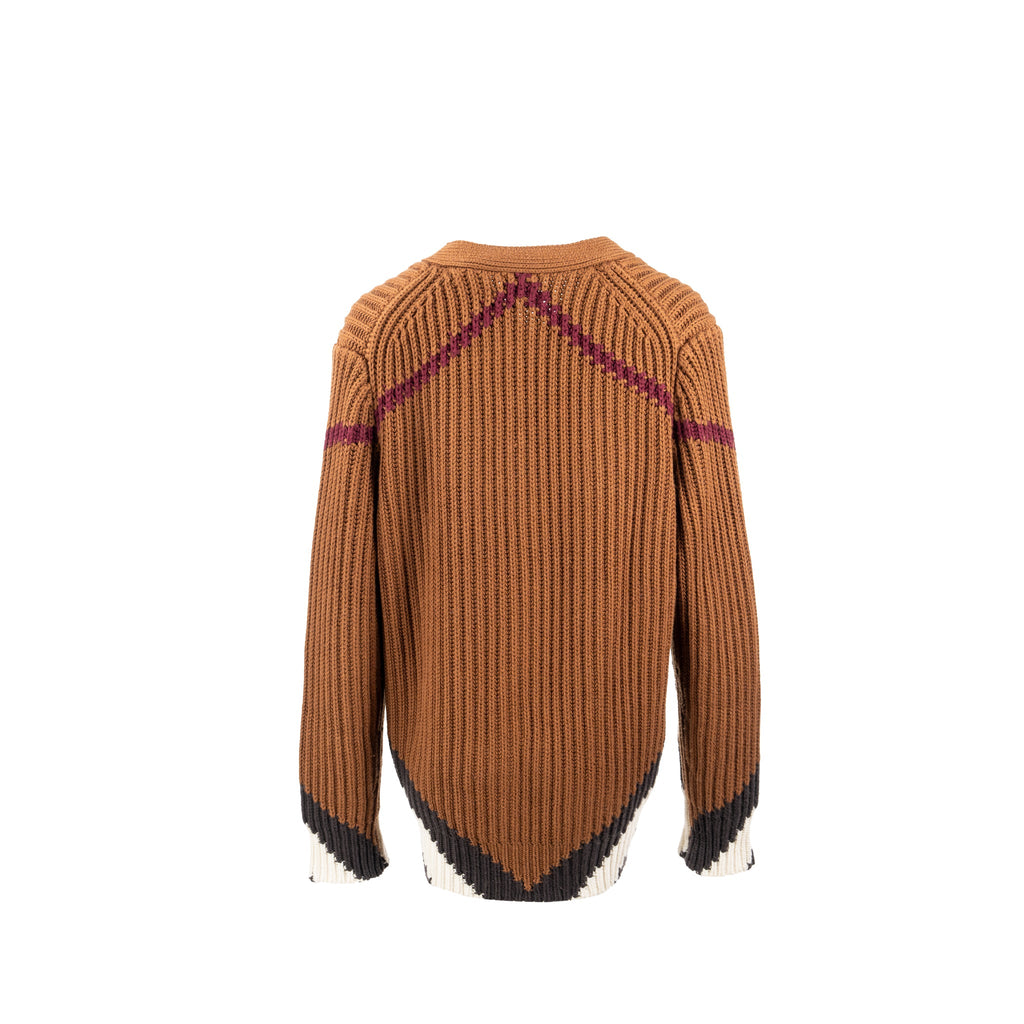 burberry-size-l-chevron-pattern-ribbed-cardigan-cashmere-cotton-brown-multicolour