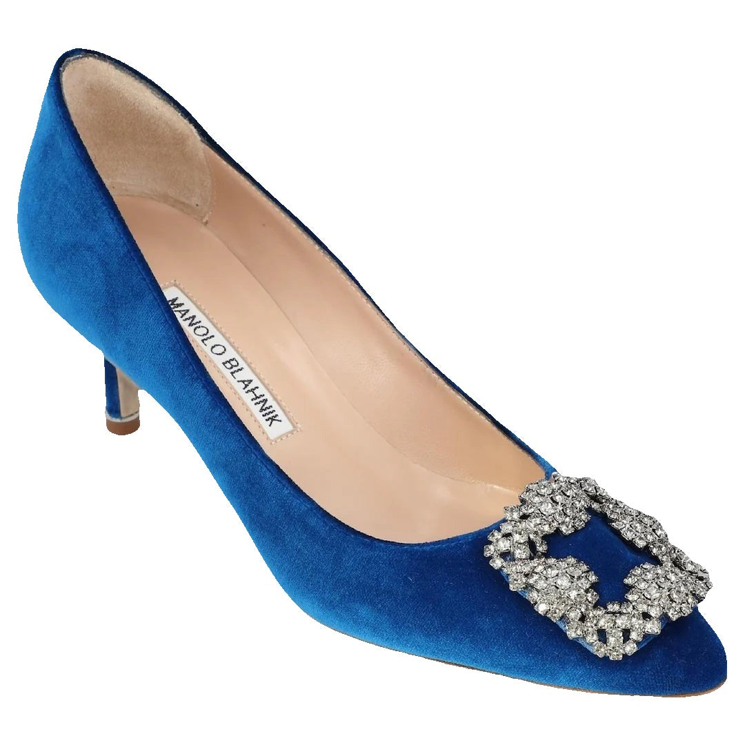MANOLO BLAHNIK HANGISI SATIN PUMP BLUE (ROYAL BLUE)