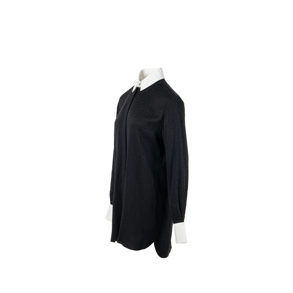 chanel-21k-size-36-cc-logo-printed-tunic-shirt-silk-black-white