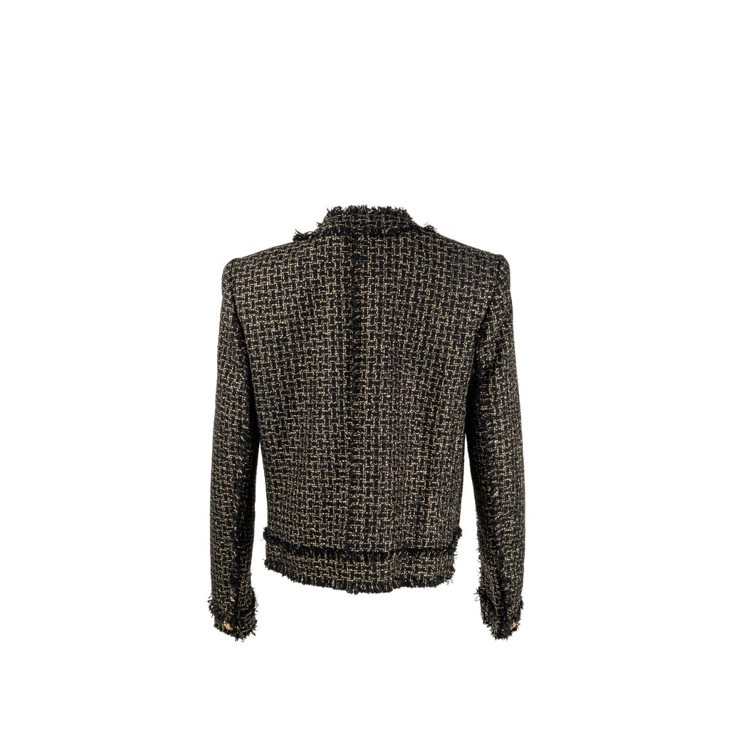 balmain-size-42-double-breasted-tweed-jacket-viscose-polyester-cotton-black-gold-ghw