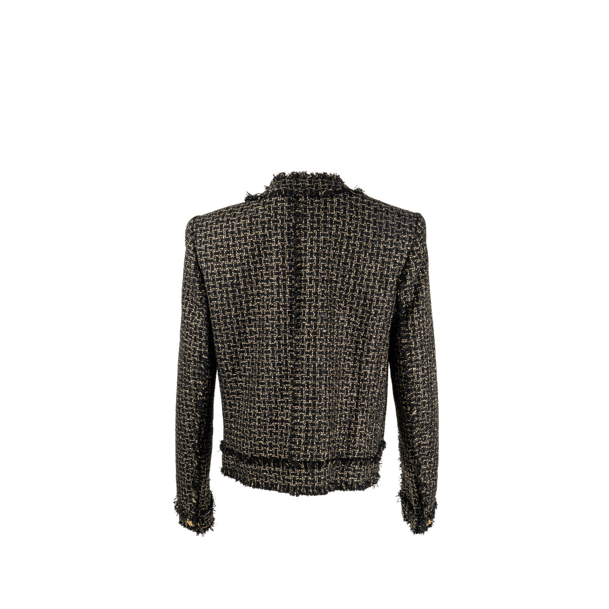 balmain-size-42-double-breasted-tweed-jacket-viscose-polyester-cotton-black-gold-ghw