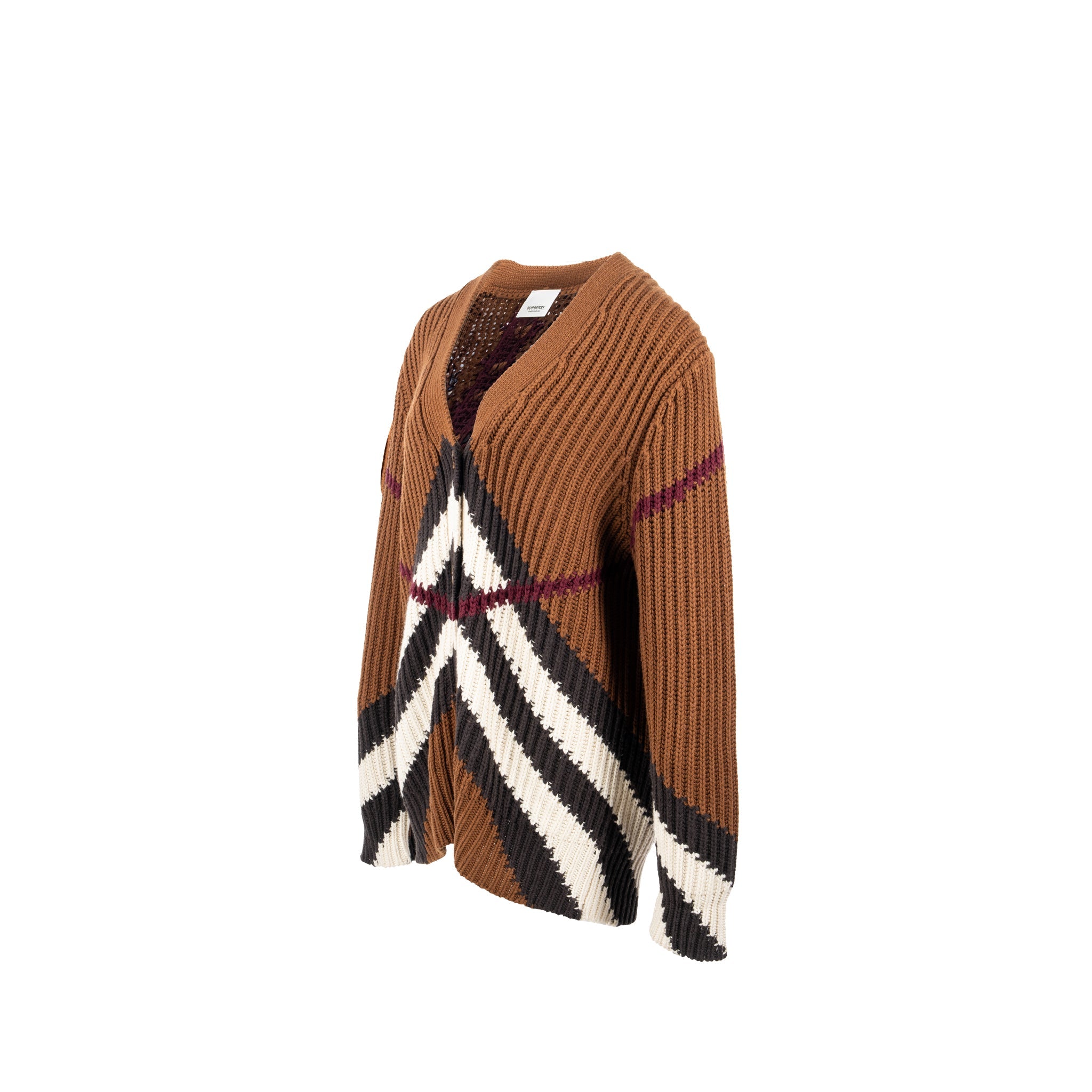 burberry-size-l-chevron-pattern-ribbed-cardigan-cashmere-cotton-brown-multicolour