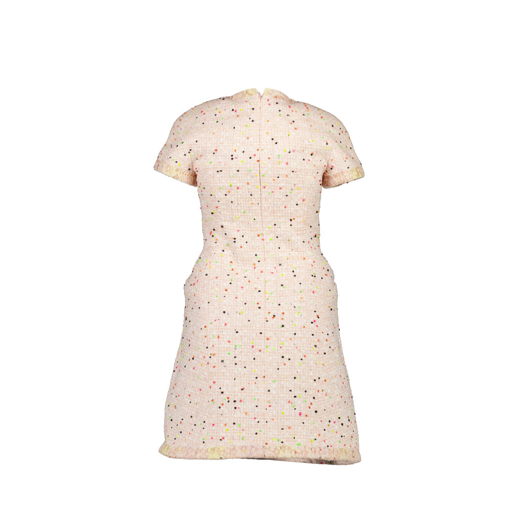 chanel-size-34-short-sleeve-tweed-dress-coral-wh-green-bk