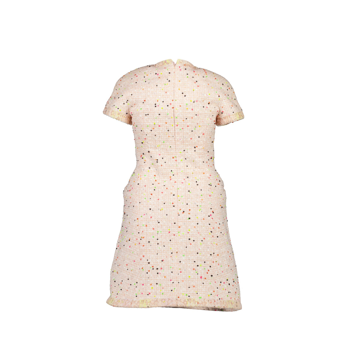 chanel-size-34-short-sleeve-tweed-dress-coral-wh-green-bk
