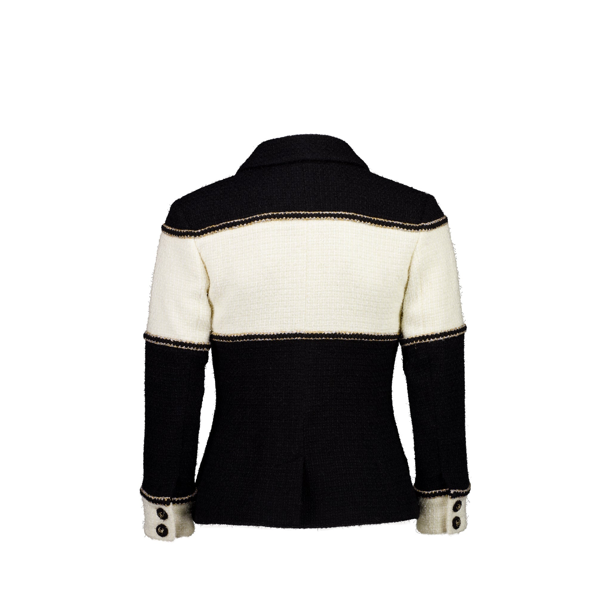 chanel-size-34-cc-buttons-tweed-jacket-black-white-gold-silver
