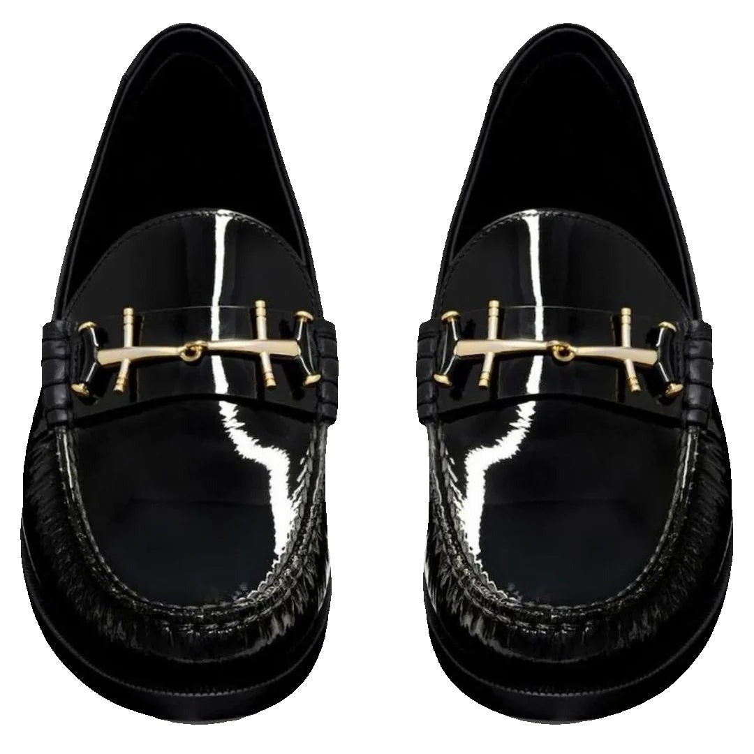 SAINT LAURENT LE LOAFER MOCASSINS BLACK WITH GOLD HORSEBIT