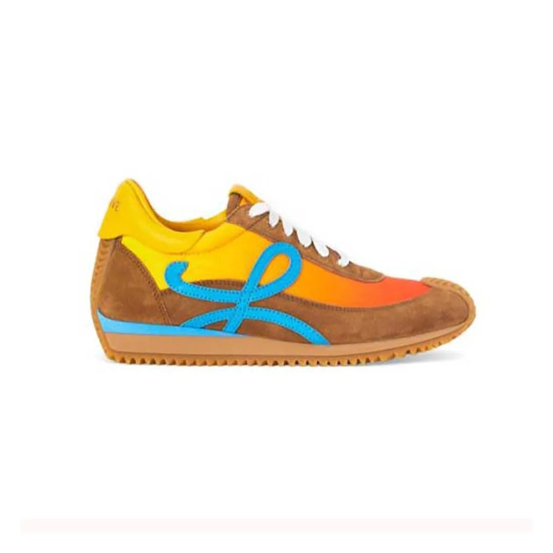 LOEWE FLOW RUNNER NYLON AND SUEDE BLACK/WHITE BROWN & ORANGE & YELLOW