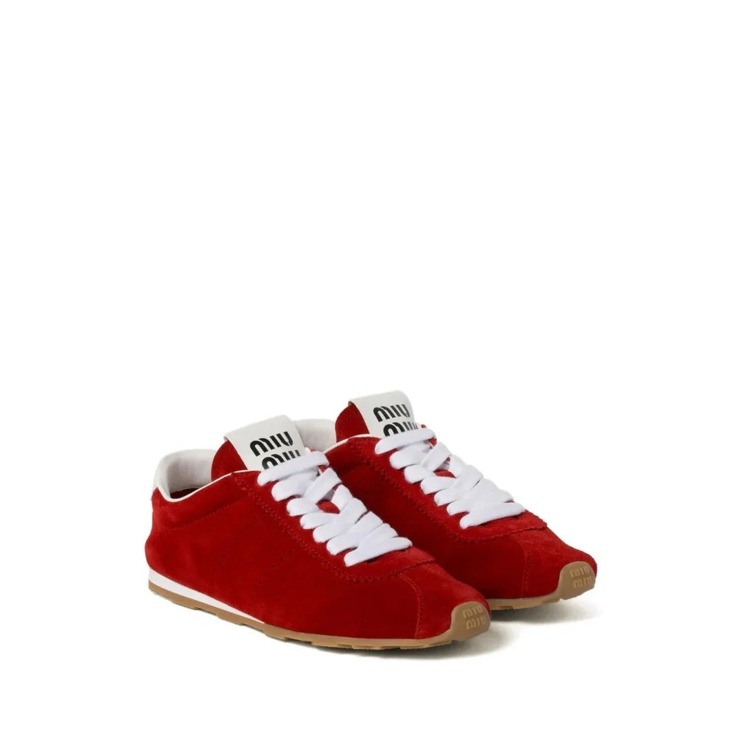 MIU MIU PLUME MESH FABRIC SNEAKERS RED
