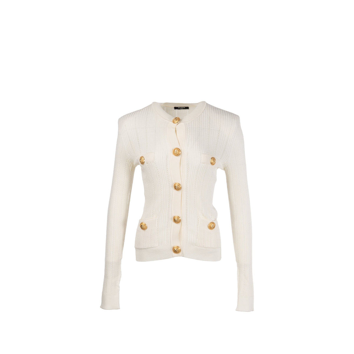 balmain-size-34-fine-knit-button-fasterning-cardigan-white