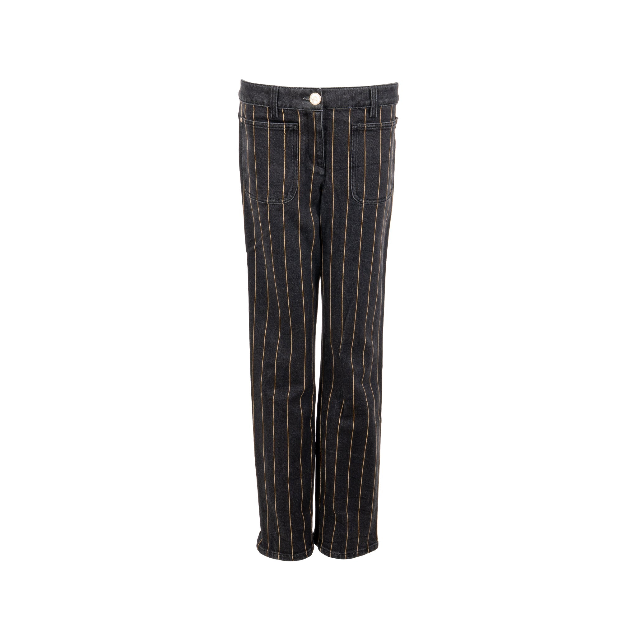 chanel-size-40-gold-striped-jeans-pants-black