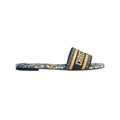 CHRISTIAN DIOR DWAY EMBROIDERED FLAT SLIDE SANDALS CAMEL CANVAS BLUE & YELLOW