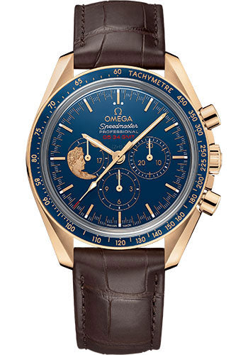 omega-speedmaster-moonwatch-apollo-xvii-anniversary-limited-series-limited-edition-of-272-watch-42-mm-yellow-gold-case-polished-blue-ceramic-bezel-blue-ceramic-dial-brown-leather-strap-311-63-42-30-03-001