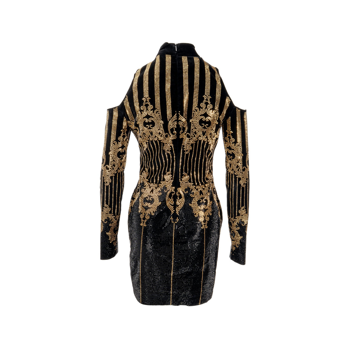balmain-size-38-open-shoulder-velvet-dress-cotton-elastan-black