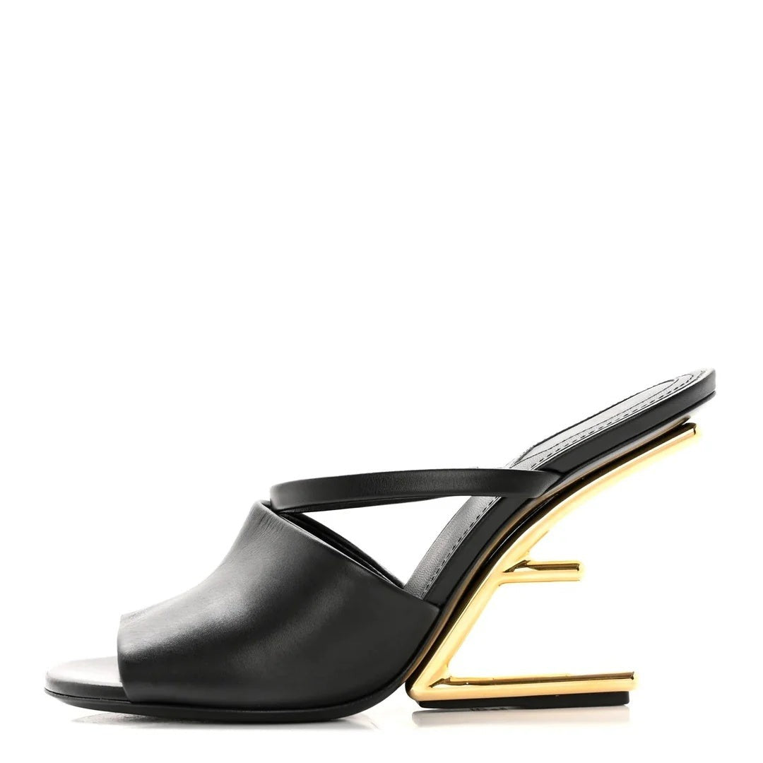 FENDI SANDALS CALFSKIN LEATHER BLACK