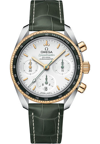omega-speedmaster-38-co-axial-chronograph-watch-38-mm-steel-and-yellow-gold-case-silvery-dial-green-leather-strap-324-23-38-50-02-001