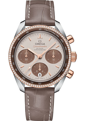 omega-speedmaster-38-co-axial-chronograph-watch-38-mm-steel-and-sedna-gold-case-dual-diamond-bezel-cappuccino-dial-taupe-brown-leather-strap-324-28-38-50-02-002