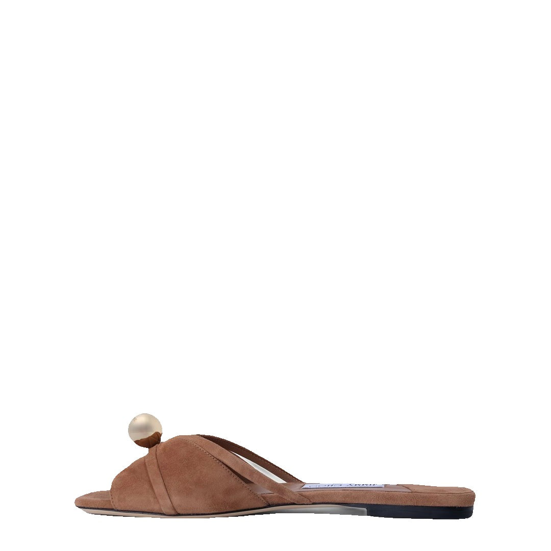 JIMMY CHOO LOVA MULE FLATS CLOVER MIX TAN