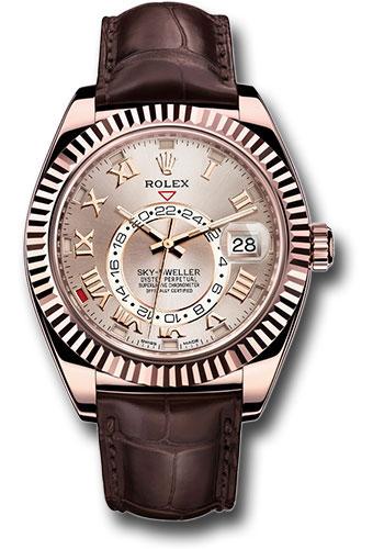 rolex-everose-gold-sky-dweller-watch-sundust-roman-dial-brown-leather-strap-326135-su