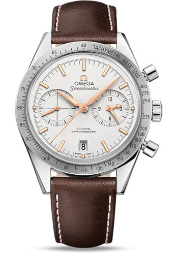 omega-speedmaster-57-omega-co-axial-chronograph-watch-41-5-mm-steel-case-brushed-bezel-silver-dial-brown-leather-strap-331-12-42-51-02-002