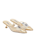 MIU MIU LOGO-EMBOSSED LEATHER MULES GOLD