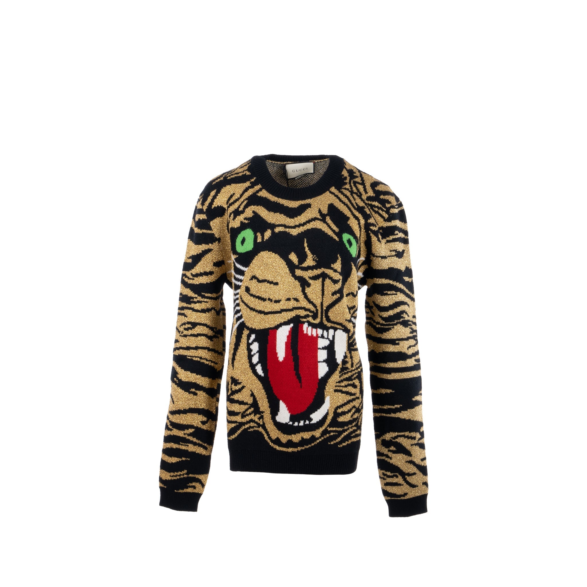 gucci-size-s-jacquard-tiger-sweater-wool-metallised-fiber-gold-black-green