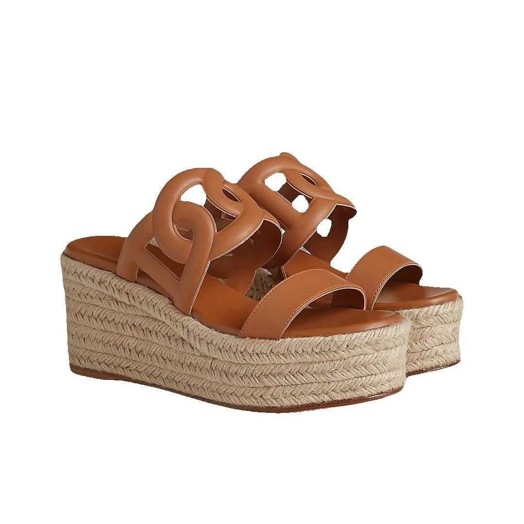 HERMÈS ITHEA ESPADRILLE BEIGE TAN & BROWN