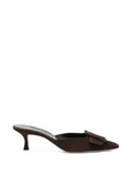 Manolo Blahnik Maysale brown suede buckle mules