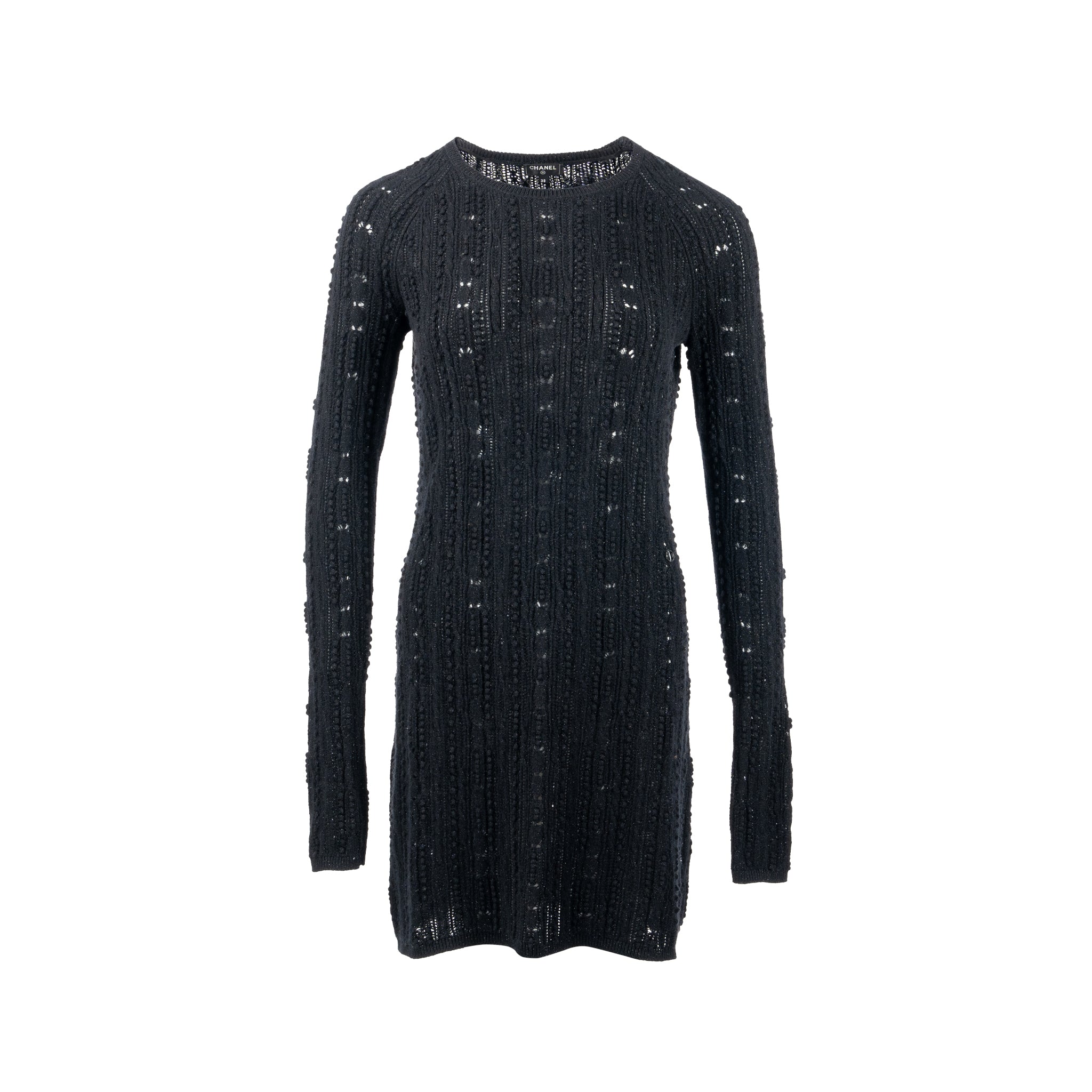 chanel-size-38-long-sleeve-dress-cashmere-metal-polyester-black
