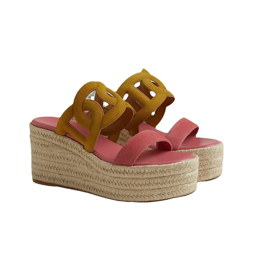 HERMÈS ITHEA ESPADRILLE BEIGE YELLOW & PINK