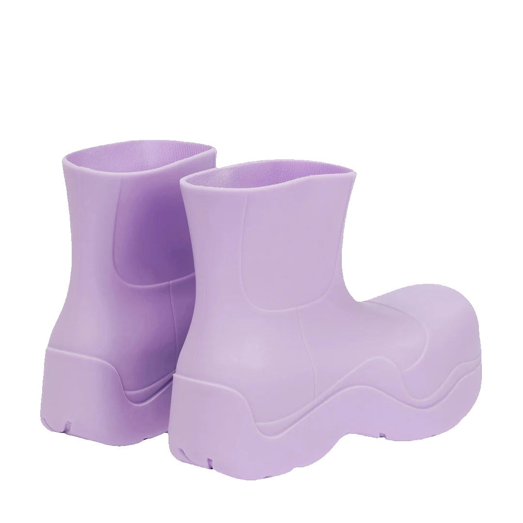 BOTTEGA VENETA PUDDLE RUBBER ANKLE BOOTS KIWI LILAC & PURPLE