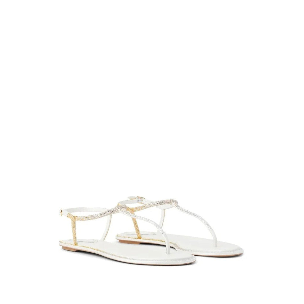 RENÉ CAOVILLA DIANA CRYSTAL FLAT SANDAL WHITE & GOLD