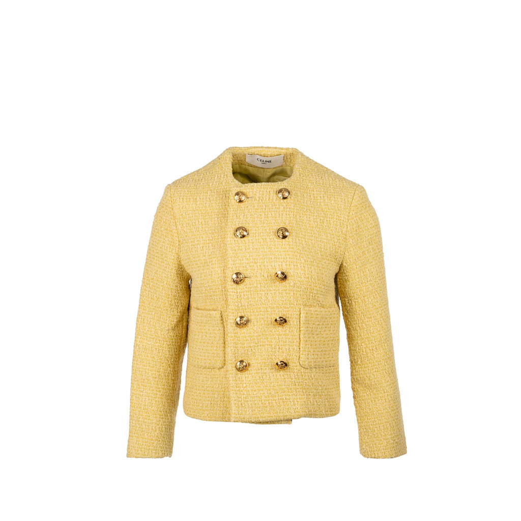 celine-size-38-boucle-chasseur-tweed-jacket-wool-cotton-yellow