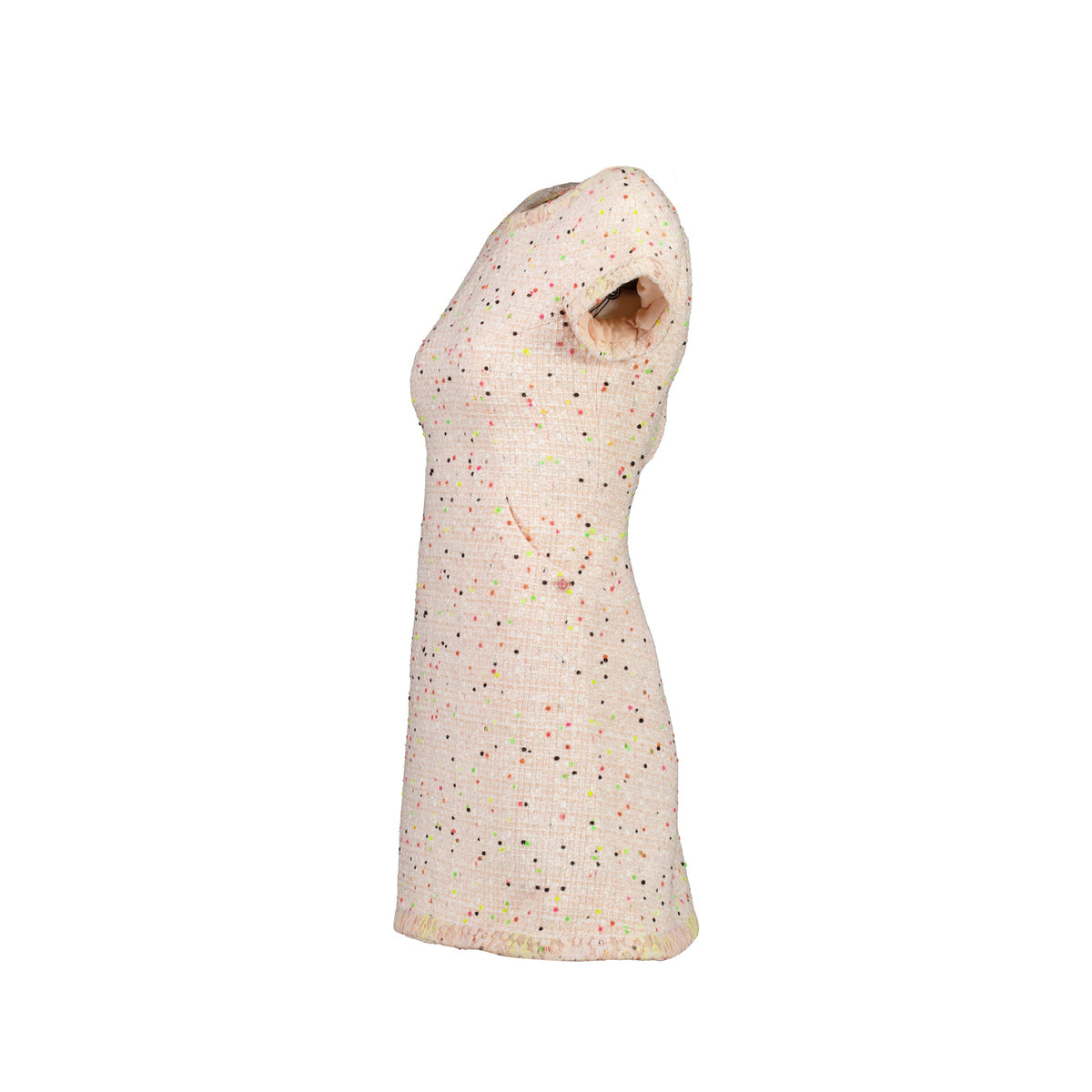 chanel-size-34-short-sleeve-tweed-dress-coral-wh-green-bk