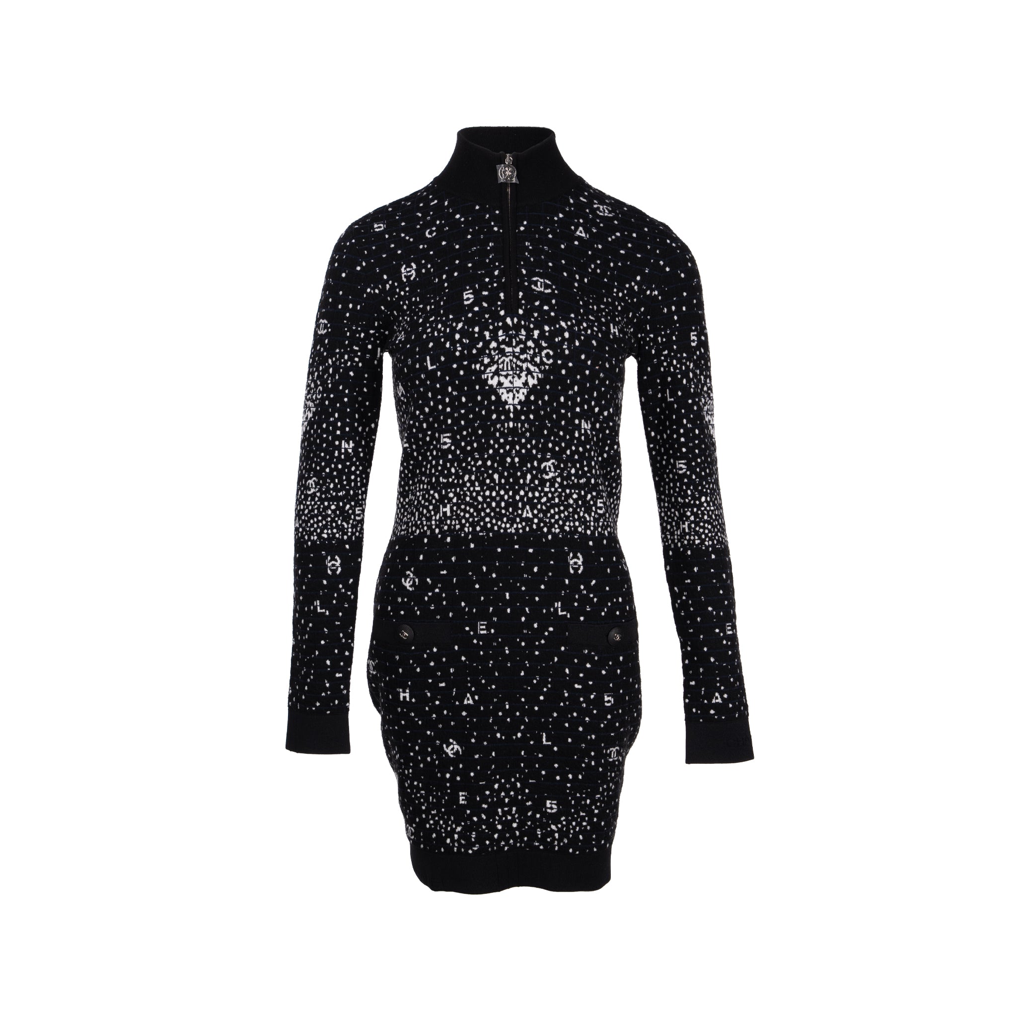 chanel-size-38-20n-half-zip-dress-wool-polyamide-black-white-navy-blue