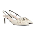 GUCCI SYLVIE WEB MID HEEL SLINGBACK PUMPS CREAM & IVORY WITH BUCKLES