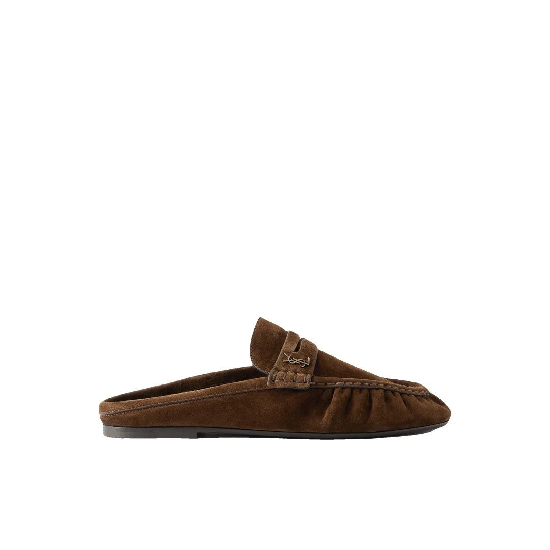 SAINT LAURENT LE LOAFER SUEDE PUMPS BROWN (MULE STYLE)