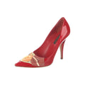 LOUIS VUITTON SATIN CRYSTAL LOGO PUMPS RED